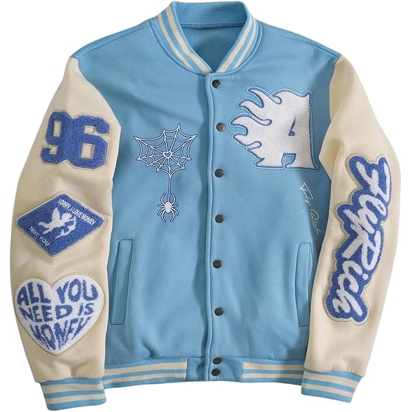 SOLY HUX Men's Letter Graphic Varsity Jacket Button Front Long